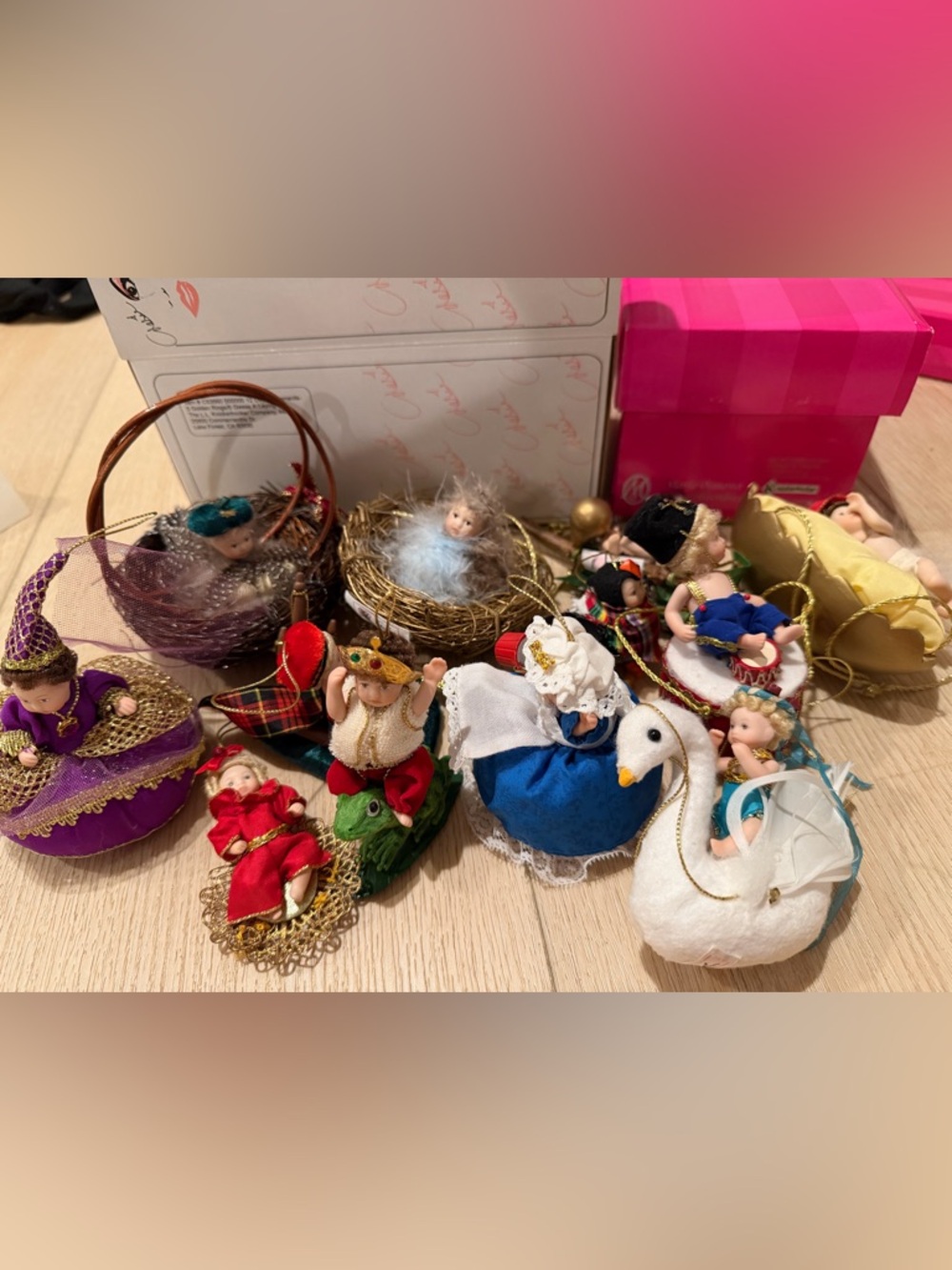 Vintage Marie Osmund Porcelain Doll Ornaments, 12 Days of Christmas, FULL SET